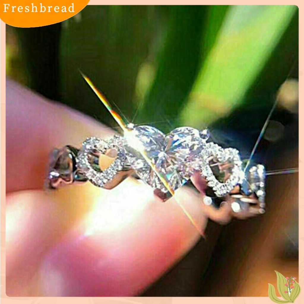 &lt; Freshbread &gt; Cincin Berlian Imitasi Halus Alloy Indah Pertunangan Jantung Cincin Perhiasan Untuk Penggunaan Sehari-Hari