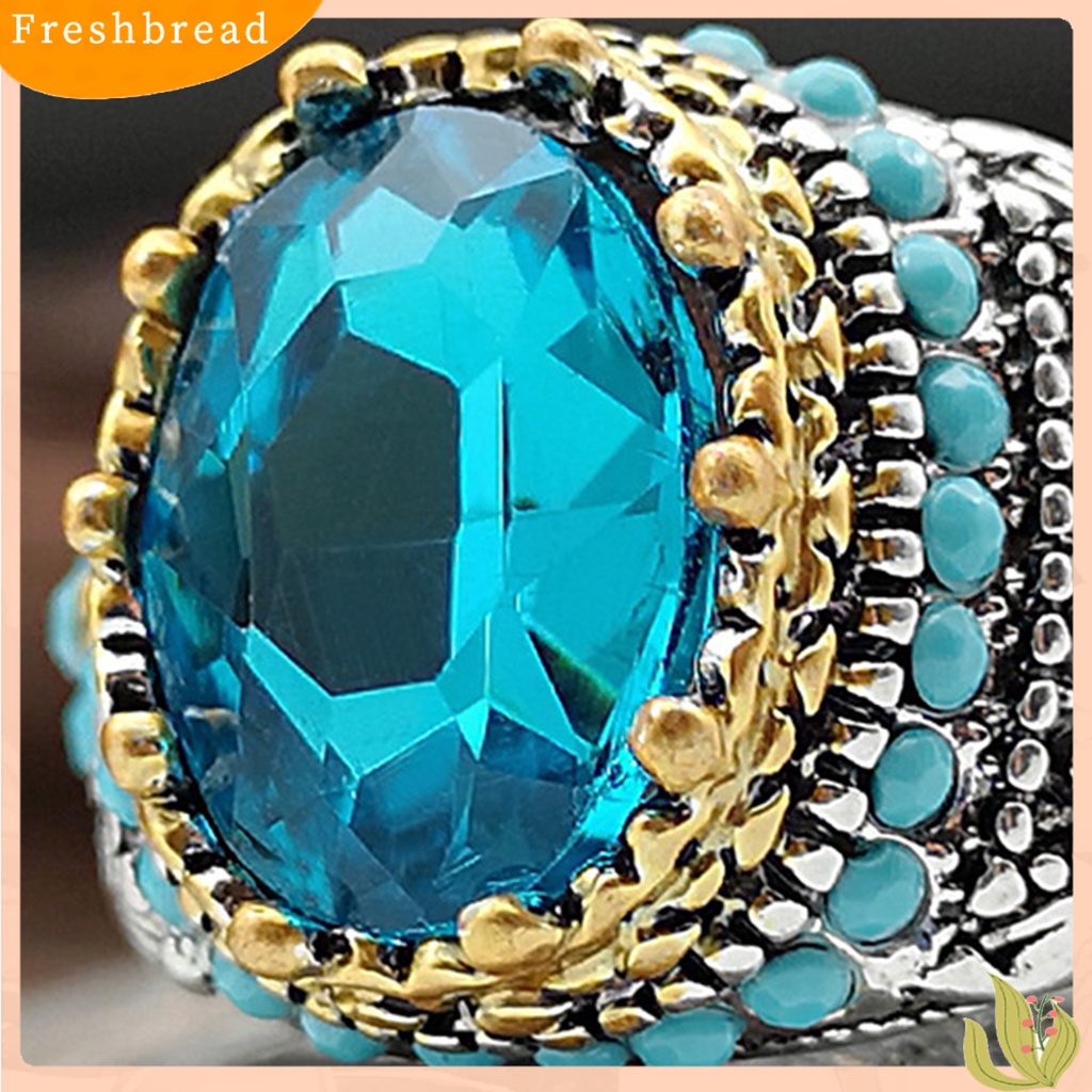 < Freshbread > Finger Band Oval-shaped Gaya Retro Electroplating Geometris Berlian Imitasi Hias Dress Up Perhiasan Aksesori Kepribadian Cincin Jari Trendy Untuk Pesta