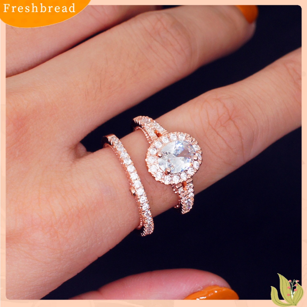 &lt; Freshbread &gt; 2Pcs/Set Fashion Cincin Geometris Berlian Imitasi Bertatahkan Elektroplating Hypoallergenic Bersinar Dekorasi Perhiasan Aksesori Lady Bridal Pernikahan Cincin Aksesori Pernikahan