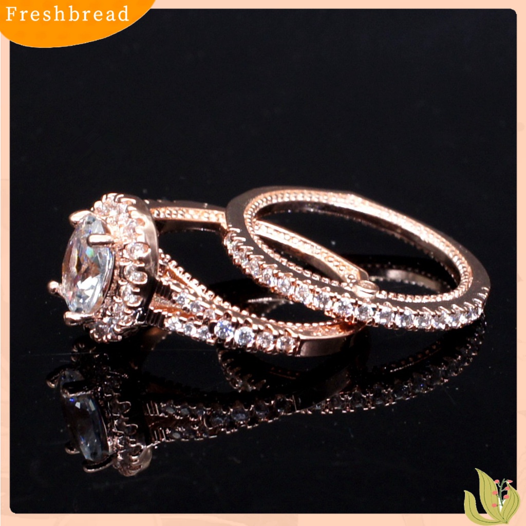 &lt; Freshbread &gt; 2Pcs/Set Fashion Cincin Geometris Berlian Imitasi Bertatahkan Elektroplating Hypoallergenic Bersinar Dekorasi Perhiasan Aksesori Lady Bridal Pernikahan Cincin Aksesori Pernikahan