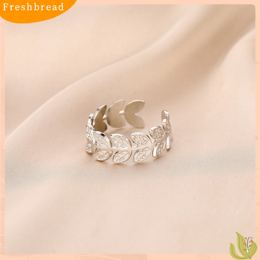 &lt; Freshbread &gt; Cincin Jari Pembukaan Daun Perhiasan Cincin Retro Bahan Stainless Steel Untuk Pesta Perjamuan Prom