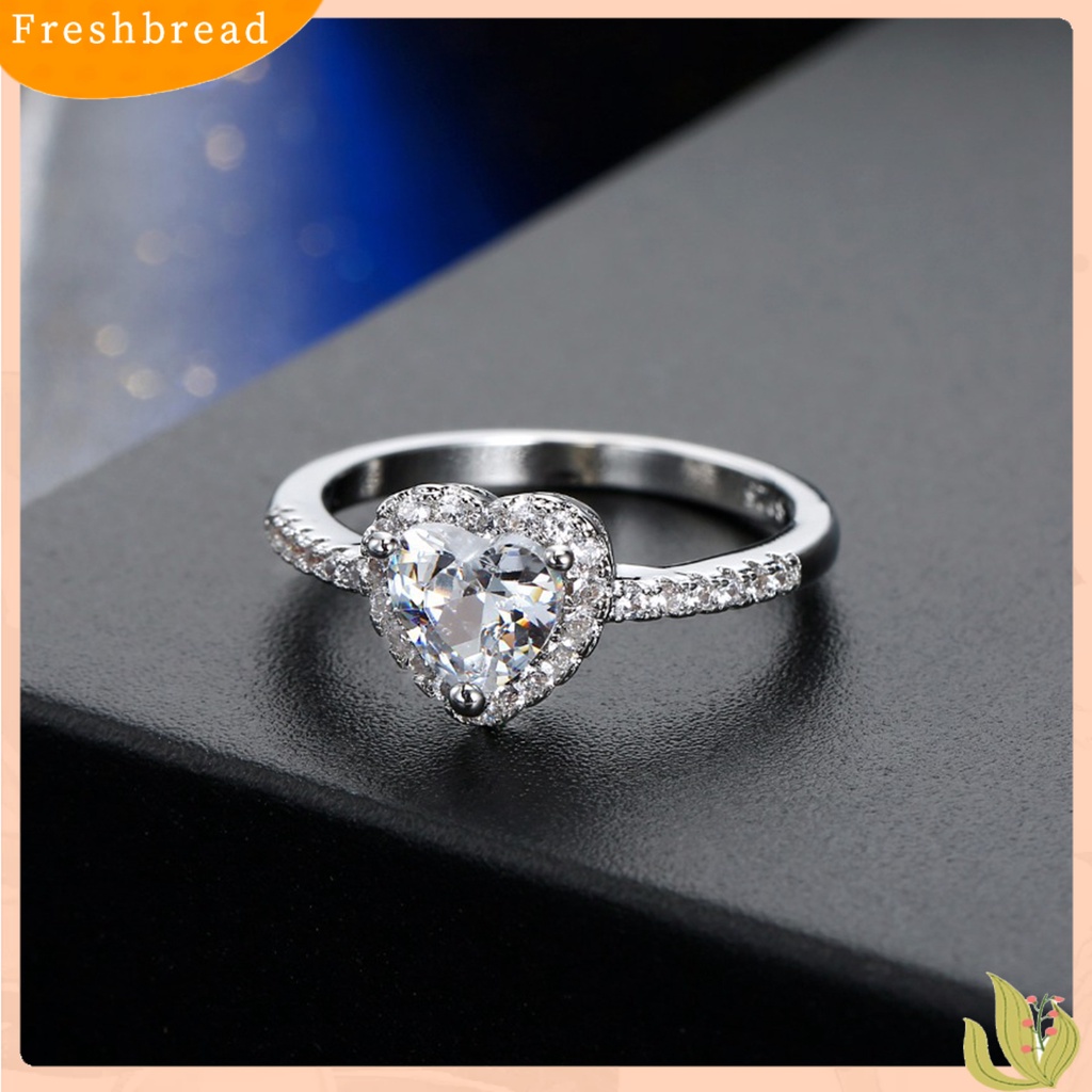 &lt; Freshbread &gt; Wanita Shiny Cubic Zirconia Romantis Bentuk Hati Cincin Perhiasan Aksesoris