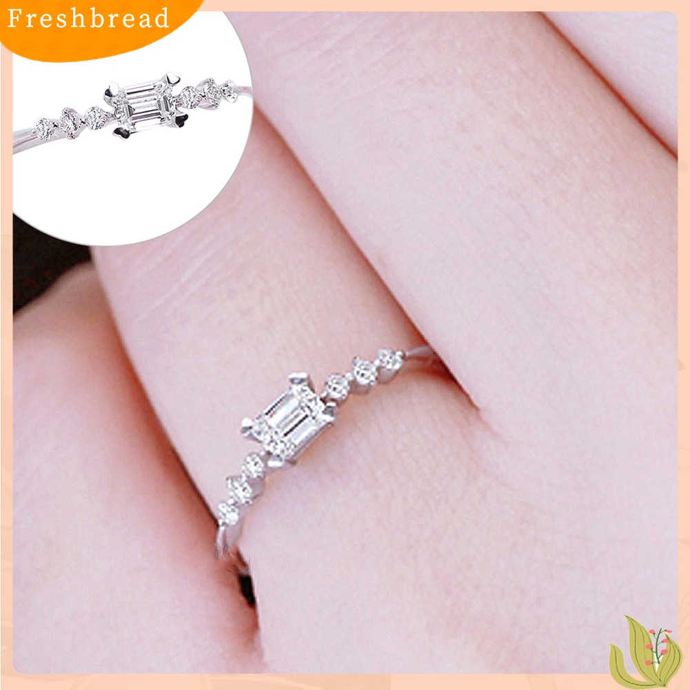 < Freshbread > Pernikahan Pengantin Pertunangan Persegi Panjang Berlian Imitasi Slim Jari Cincin Perhiasan Hadiah