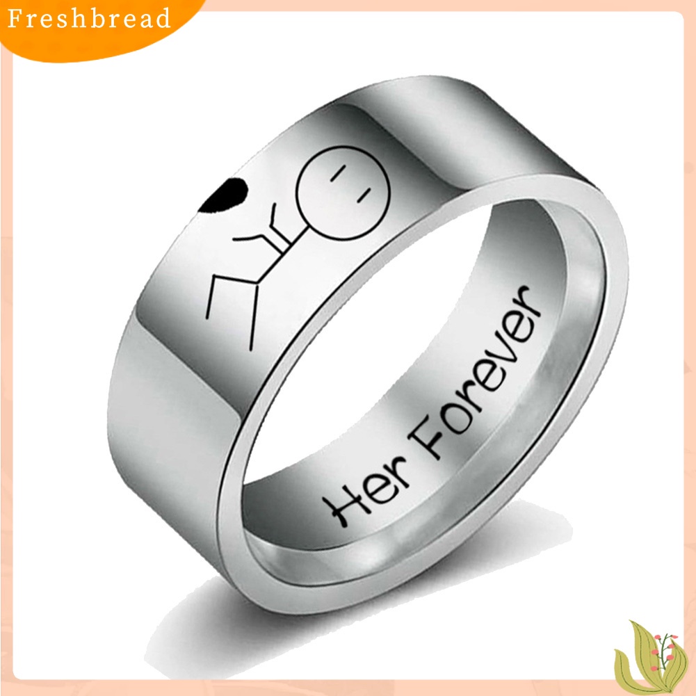 &lt; Freshbread &gt; Her Forever His Always Cartoon Abstract Ring Perhiasan Pasangan Stainless Steel