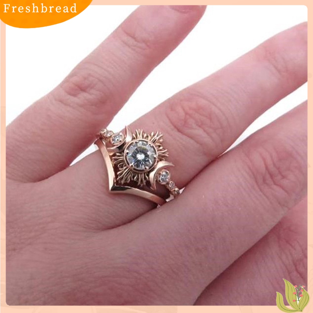 &lt; Freshbread &gt; 3Pcs Cincin Wanita Bulan Matahari Stackable Perhiasan Bohemian Tahan Lama Finger Rings Untuk Pacaran