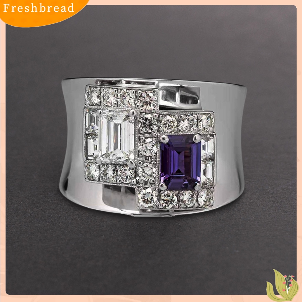 &lt; Freshbread &gt; Cincin Wanita Geometris Berlian Imitasi Ungu Vintage Keren Penampilan Fashion Jari Ring Untuk Pesta
