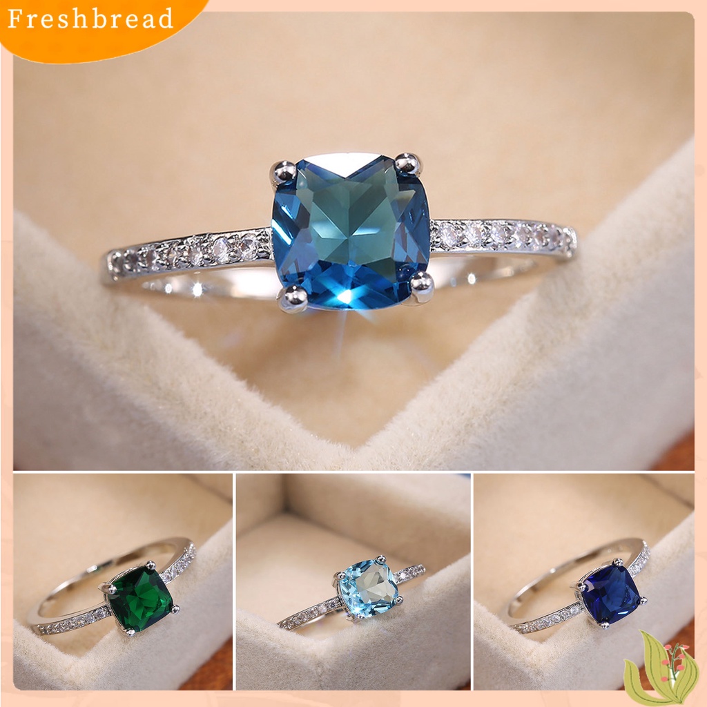 &lt; Freshbread &gt; Bertatahkan Berlian Imitasi Tipis Cincin Kawin Persegi Cubic Zirconia Wanita Cincin Perhiasan Aksesori