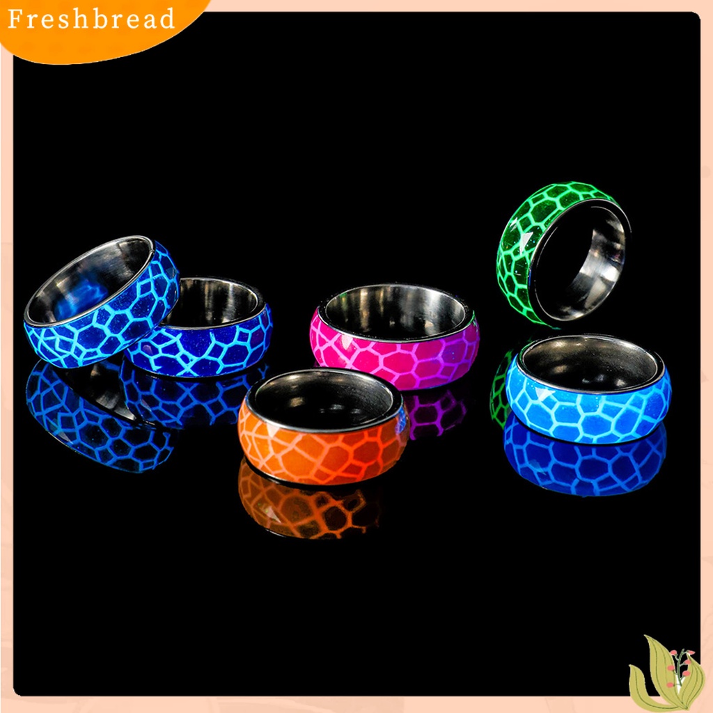 &lt; Freshbread &gt; Cincin Unisex Luminous Turtle Shell Pattern Fluorescent Glowing-In-The Dark Stainless Steel Vintage Plating Ring Untuk Halloween