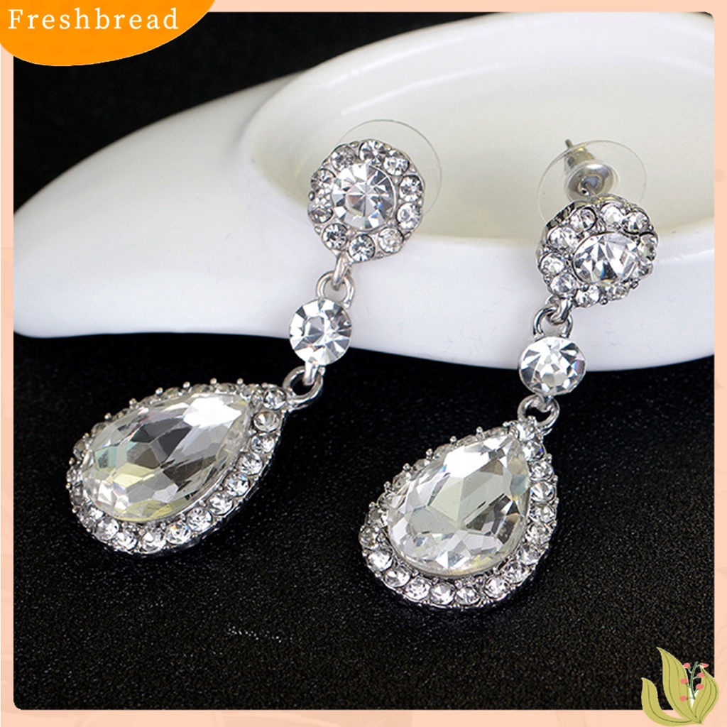 &lt; Freshbread &gt; 1pasang Anting Lady Hias Berlian Imitasi Berkilau Bentuk Tetesan Air Anting Drop Elegan Untuk Hadiah