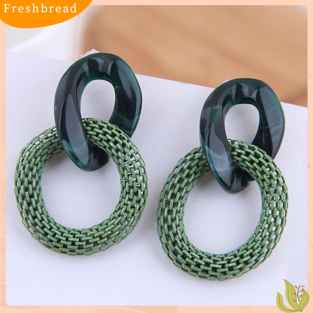 &lt; Freshbread &gt; Wanita Fashion Jala Akrilik Terkait Lingkaran Liontin Stud Anting Perhiasan Pesta