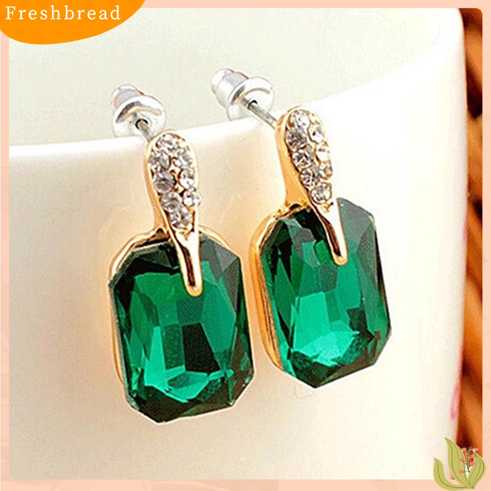 &lt; Freshbread &gt; Wanita Elegan Persegi Panjang Berlian Imitasi Ear Studs Earrings Perhiasan Hadiah Ulang Tahun