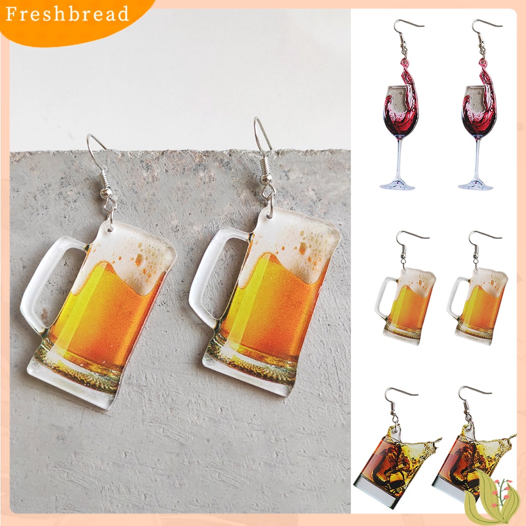 &lt; Freshbread &gt; 1pasang Anting Kait Akrilik Lucu Kepribadian Lucu Hadiah Padat Simulasi Bir Mug Menjuntai Anting Perhiasan Fashion