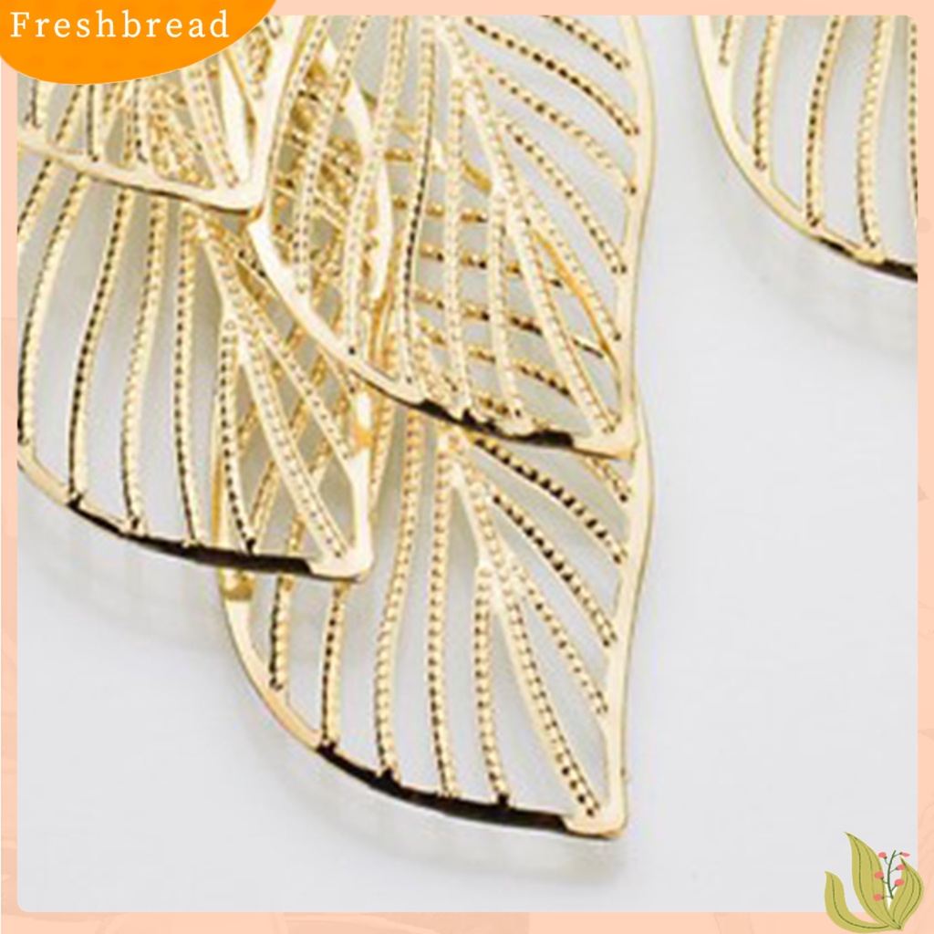 &lt; Freshbread &gt; 1pasang Lady Menjuntai Anting Stainless Indah Curled Tepi Berongga Keluar Bentuk Daun Anting Gantung Perhiasan Perempuan