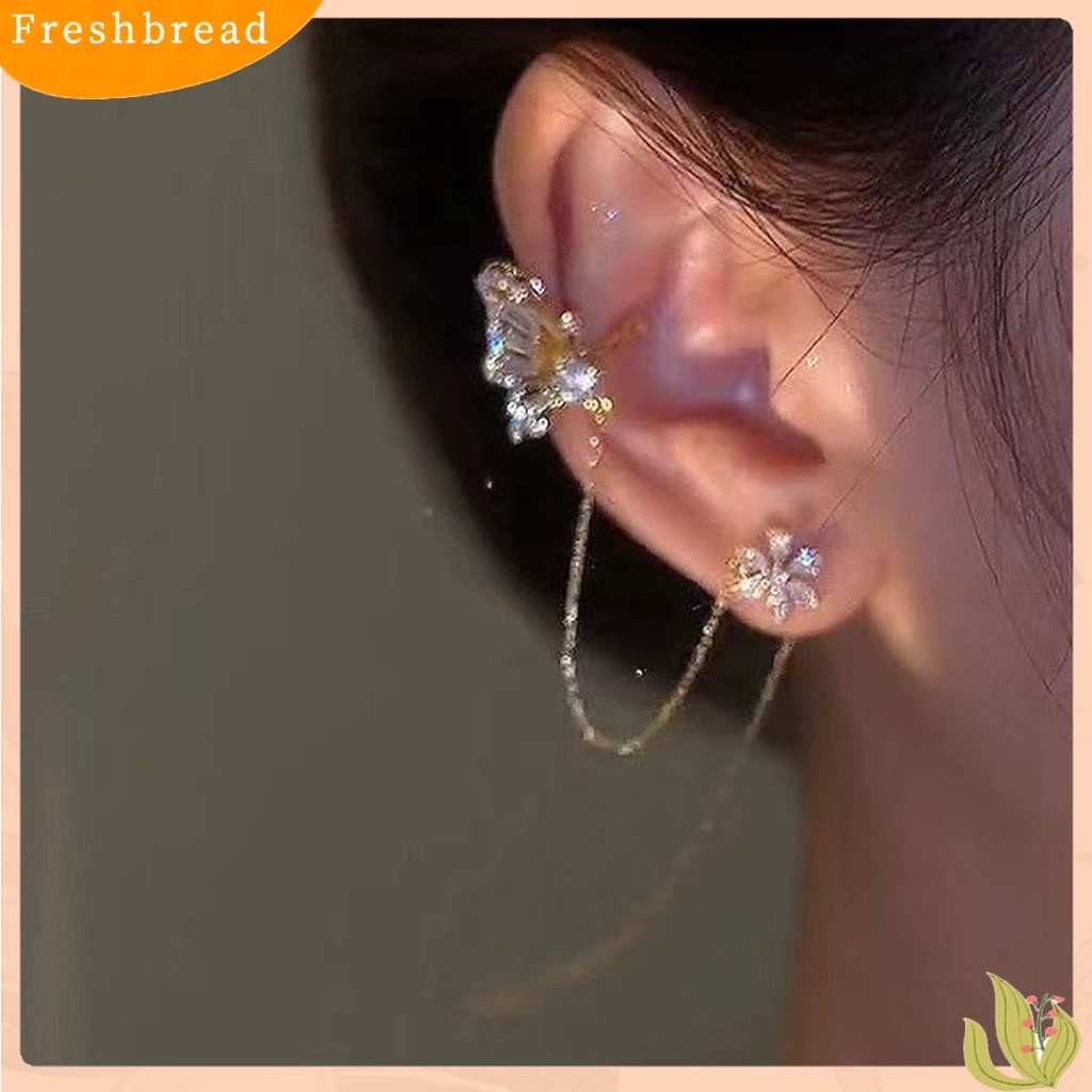 &lt; Freshbread &gt; 1pasang Anting Klip Berlian Imitasi Mengkilap Indah Berkilau High-end Besar Lengket Menghias Telinga Melubangi Hidup Bentuk Kupu-Kupu Anting Muff Hadiah