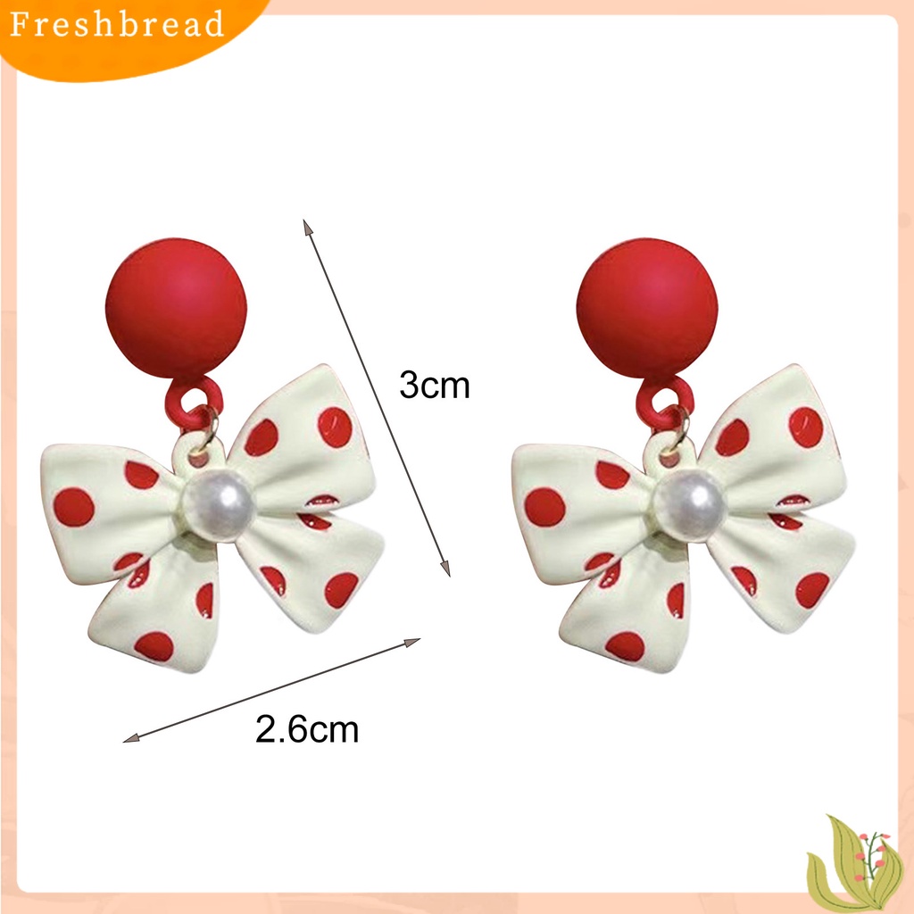 &lt; Freshbread &gt; 1pasang Lucu Elegan Paduan Wanita Anting Mutiara Imitasi Busur Simpul Drop Earrings Perhiasan Aksesori