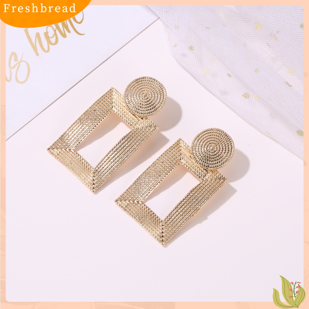 &lt; Freshbread &gt; Wanita Berongga Persegi Panjang Geometris Menjuntai Ear Stud Earrings Perhiasan Pernyataan