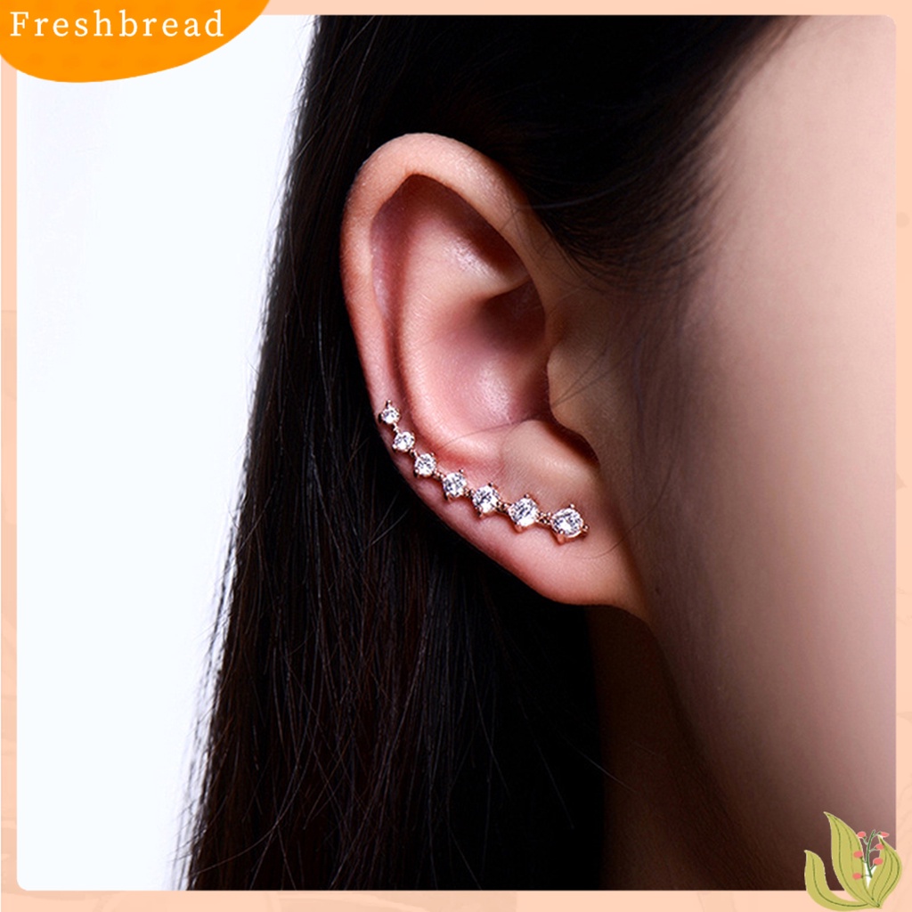 &lt; Freshbread &gt; 1pasang Wanita Ear Climber Hias Berlian Imitasi Nyaman Dipakai Aksesoris Telinga Anting Tusuk Elegan Untuk Teman