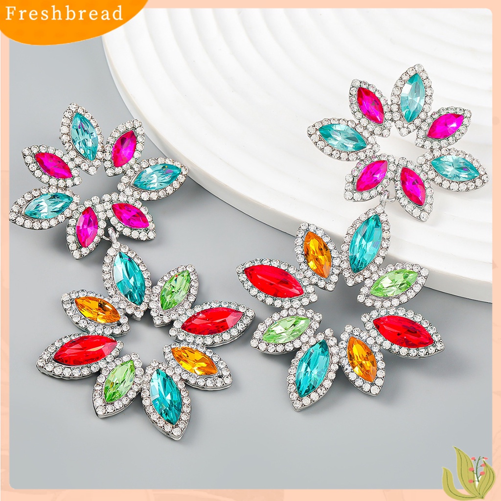 &lt; Freshbread &gt; 1pasang Anting Pejantan Multi-Lapisan Berlebihan Mewah Berwarna Berlian Imitasi Salix Daun Bunga Menjuntai Anting-Anting Perhiasan Fashion