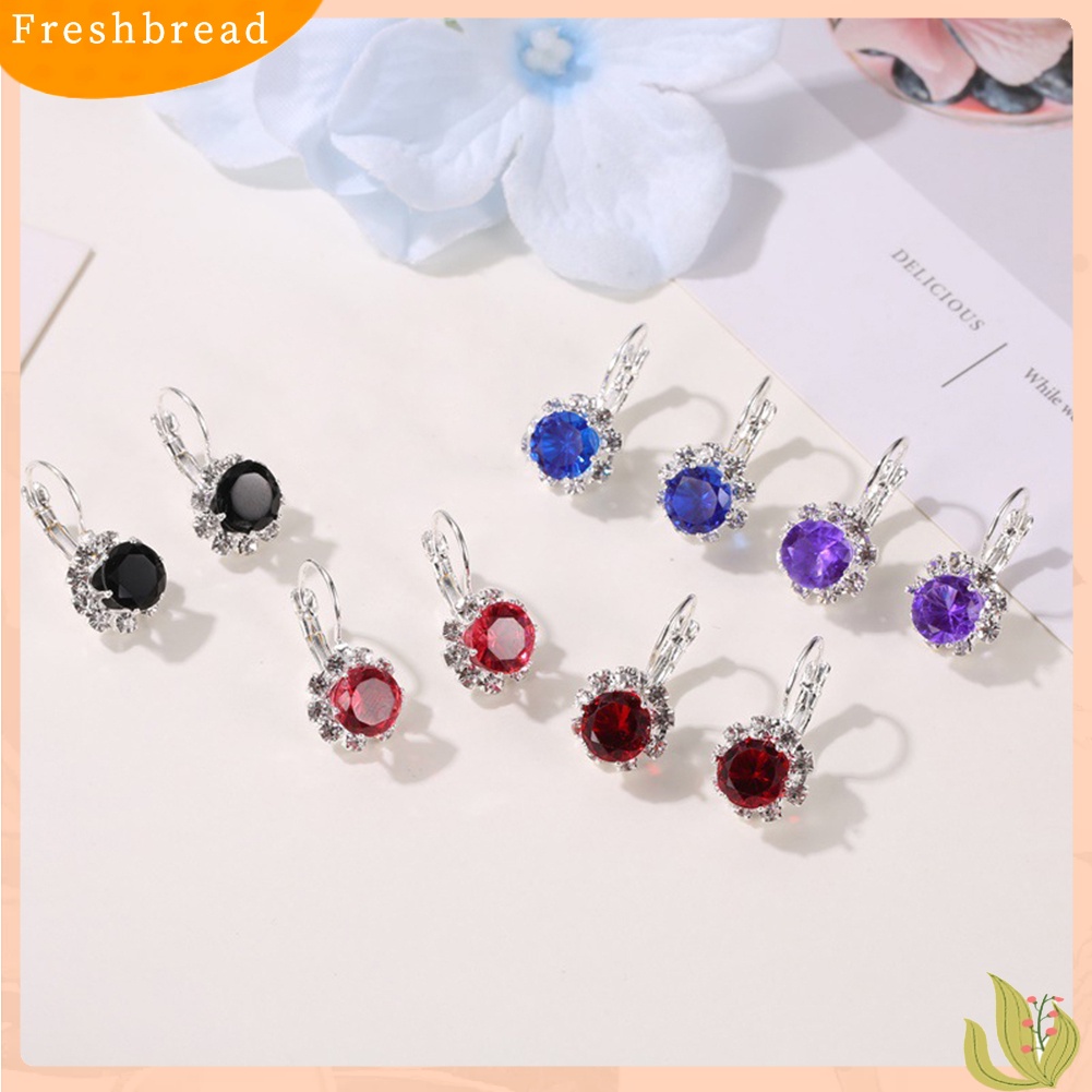 &lt; Freshbread &gt; Wanita Bergaya Bentuk Bulat Bunga Kristal Imitasi Cubic Zirconia Stud Earrings Hadiah