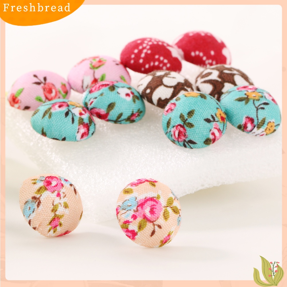 &lt; Freshbread &gt; 6pasang Kancing Kain Warna-Warni Vintage Pin Plastik Ear Studs Earrings Jewelry