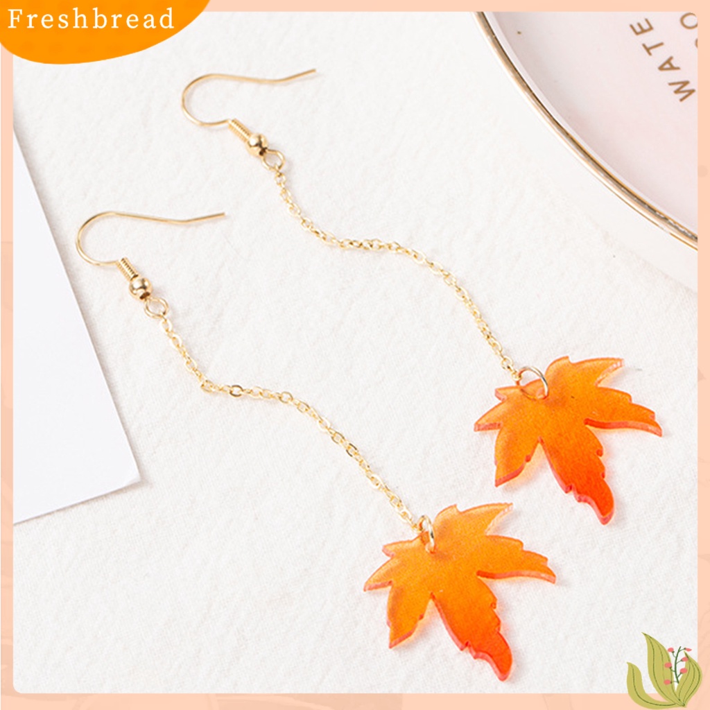 &lt; Freshbread &gt; 1pasang Mutiara Imitasi Dekorasi Drop Anting Rantai Rumbai Orange Sederhana Maple Daun Kait Anting Perhiasan Hadiah