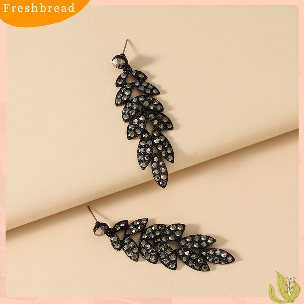 &lt; Freshbread &gt; 1pasang Drop Earrings Daun Berlian Imitasi Perhiasan Vintage Berlebihan Anting Menjuntai Untuk Pesta Cocktail