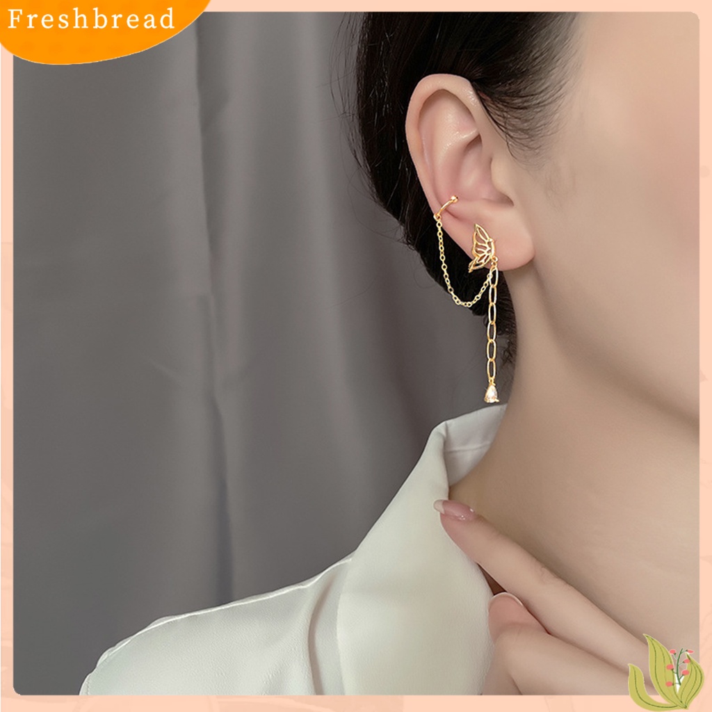 < Freshbread > 1Pc Drop Earring Peri Temperamen One-piece Asimetris Gantung Rantai Dekorasi Gaya Korea Tulang Rawan Palsu Panjang Rumbai Telinga Manset Aksesoris Pakaian
