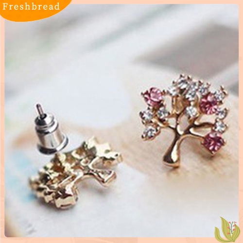 &lt; Freshbread &gt; Fashion Wanita Lucu Berlian Imitasi Mutiara Imitasi Bentuk Pohon Kecil Stud Earrings