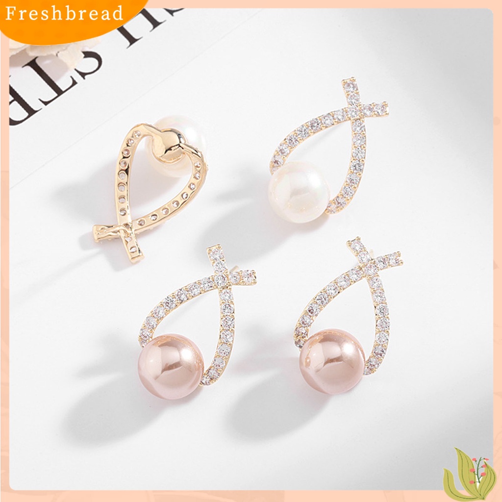 < Freshbread > Anting Tusuk Wanita Perhiasan Berlian Imitasi Berbentuk Salib Ringan Tahan Lama Ear Studs Untuk Pernikahan