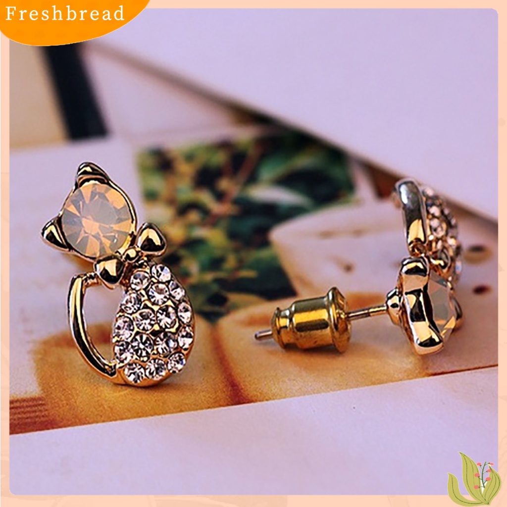 < Freshbread > 1pasang Wanita Lucu Bentuk Kucing Berlian Imitasi Stud Earrings Ear Studs Jewelry Charm Untuk Pesta Club
