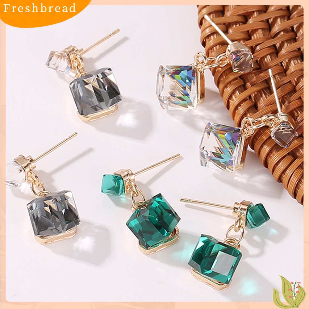 &lt; Freshbread &gt; Wanita Fashion Geometris Kubus Berlian Imitasi Liontin Stud Earrings Perhiasan Pesta