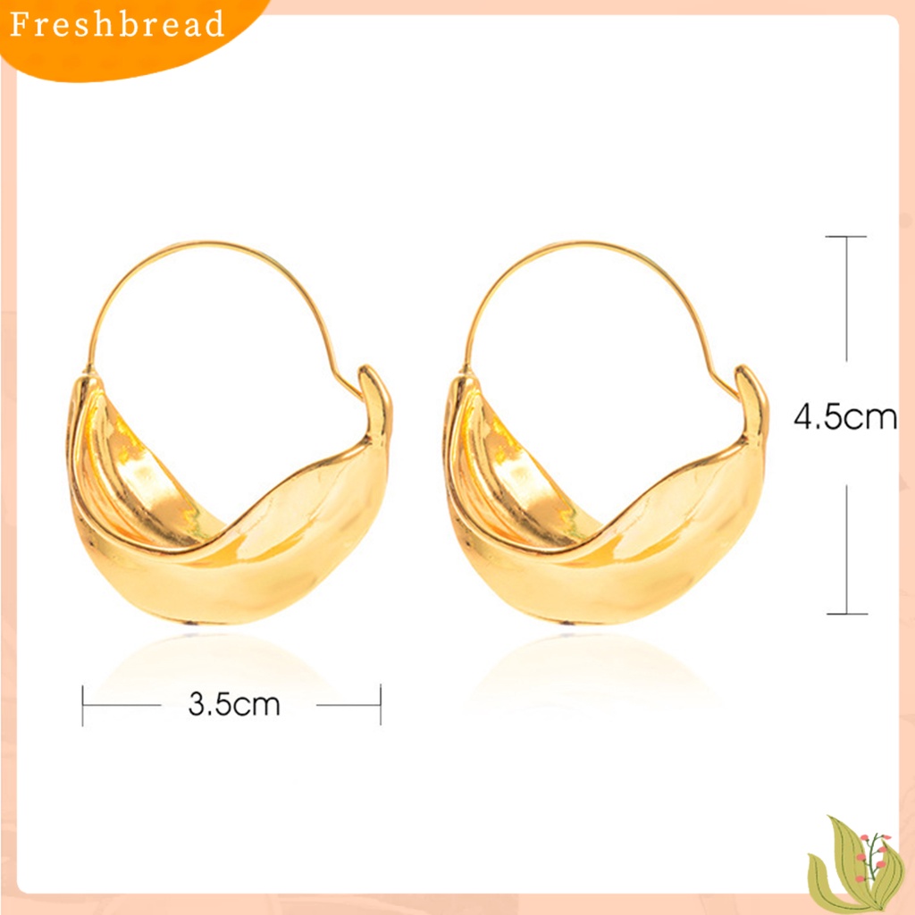 &lt; Freshbread &gt; 1pasang Anting Hoop Tidak Teratur Vintage Berlebihan Bright Luster Lipit Hias Hadiah Wanita Keranjang Bunga Menjuntai Anting Perhiasan Untuk Perjamuan