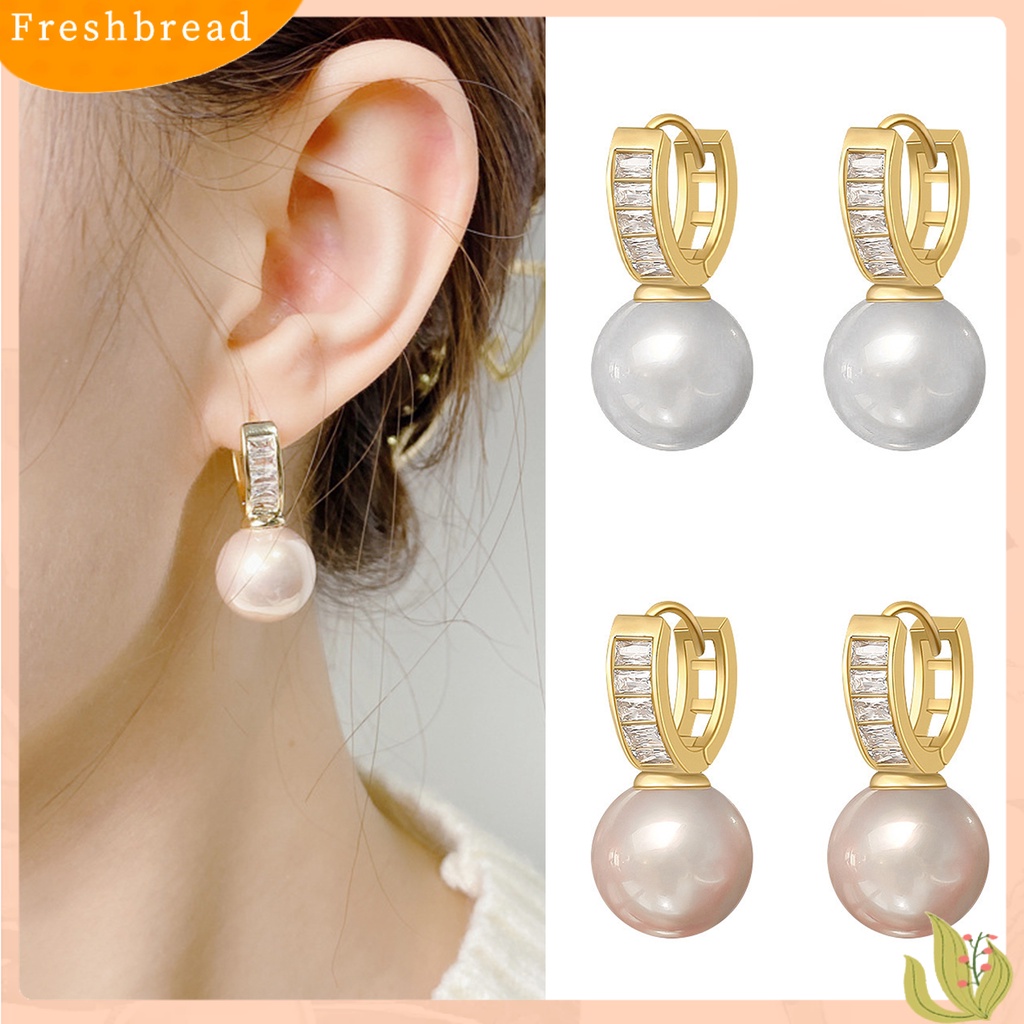 &lt; Freshbread &gt; 1pasang Drop Earrings Gaya Perancis Retro Berongga Bentuk U Elegan High Gloss Mutiara Imitasi Wanita Earrings Fashion Jewelry