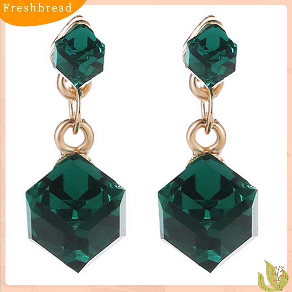 &lt; Freshbread &gt; Wanita Fashion Geometris Kubus Berlian Imitasi Liontin Stud Earrings Perhiasan Pesta