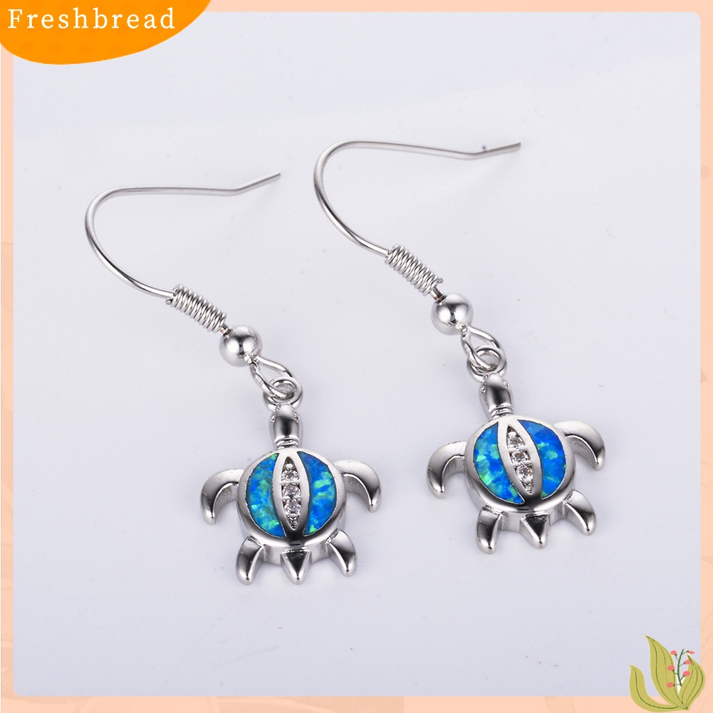 &lt; Freshbread &gt; Lucu Wanita Faux Opal Berlian Imitasi Hias Turtle Menjuntai Kait Anting Perhiasan Hadiah