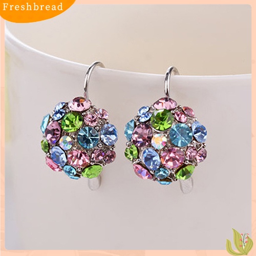 &lt; Freshbread &gt; Wanita Colorful Cubic Zirconia Ball Eardrop Leverback Earrings Perhiasan Pesta