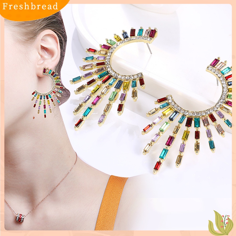 &lt; Freshbread &gt; Wanita Fashion C Bentuk Bunga Matahari Tidak Teratur Berlian Imitasi Stud Earrings Jewelry