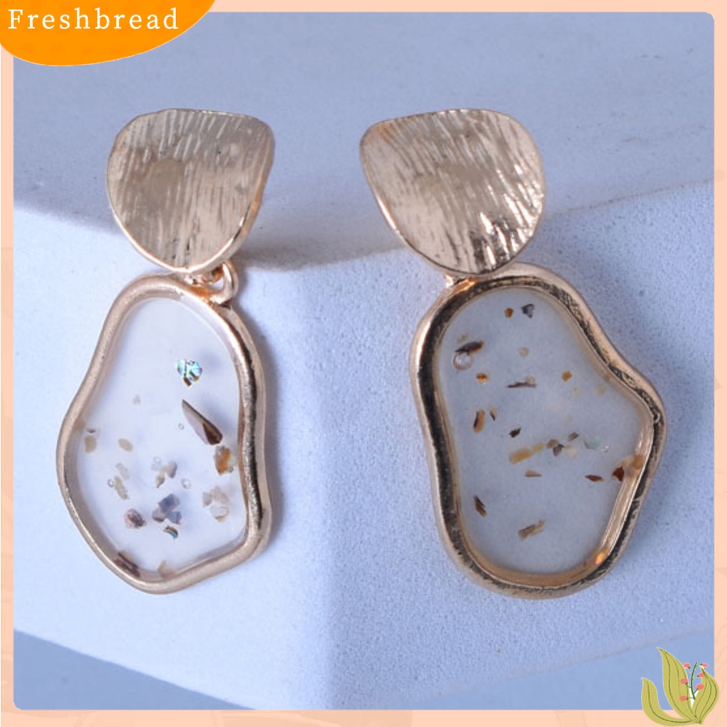 &lt; Freshbread &gt; 2Pcs Aksesoris Perhiasan Kerang Geometris Persegi Retro Alloy Anting Untuk Pesta