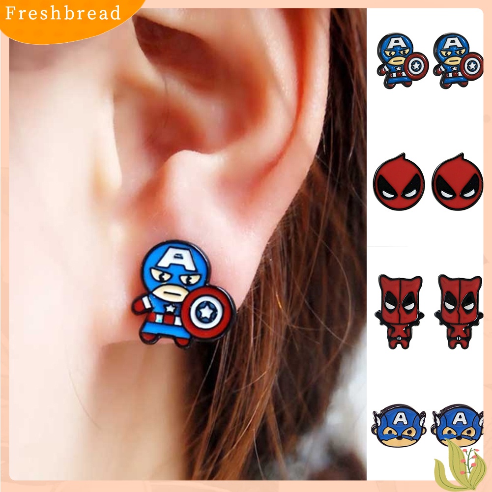 &lt; Freshbread &gt; Fashion Spider Man Deadpool Captain America Kartun Enamel Ear Studs Earrings