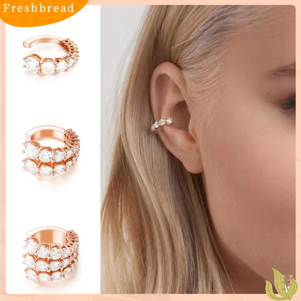 &lt; Freshbread &gt; 1Pc Anting Wanita Berkilau Desain Berlian Imitasi Efek Visual Mengkilap Multi-layer Semua Pertandingan Hias Warna Hidup Wanita Klip on Anting-Anting Non-Piercing