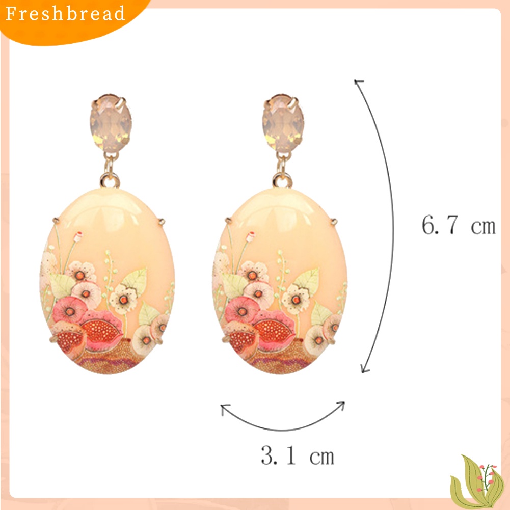 &lt; Freshbread &gt; Wanita Elegan Resin Bentuk Oval Bunga Liontin Anting Berlian Imitasi Bertatahkan Perhiasan