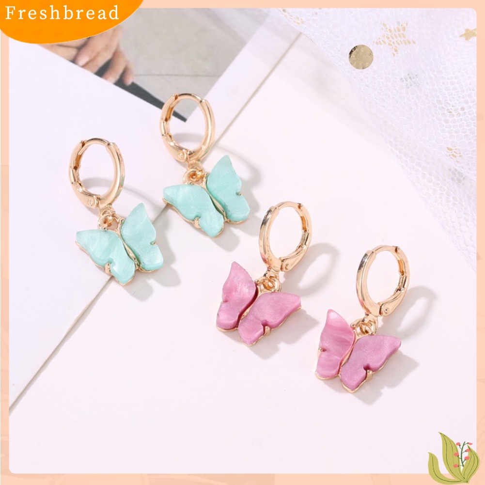 &lt; Freshbread &gt; Wanita Manis Permen Warna Akrilik Kupu-Kupu Menjuntai Huggie Earrings Perhiasan Hadiah