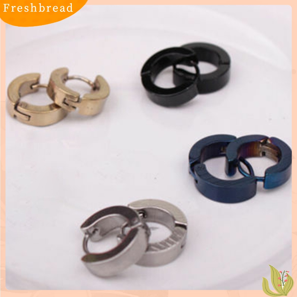 &lt; Freshbread &gt; 1pasang Fashion Keren Pria Stainless Steel Huggie Hoop Earrings Perhiasan Kasual