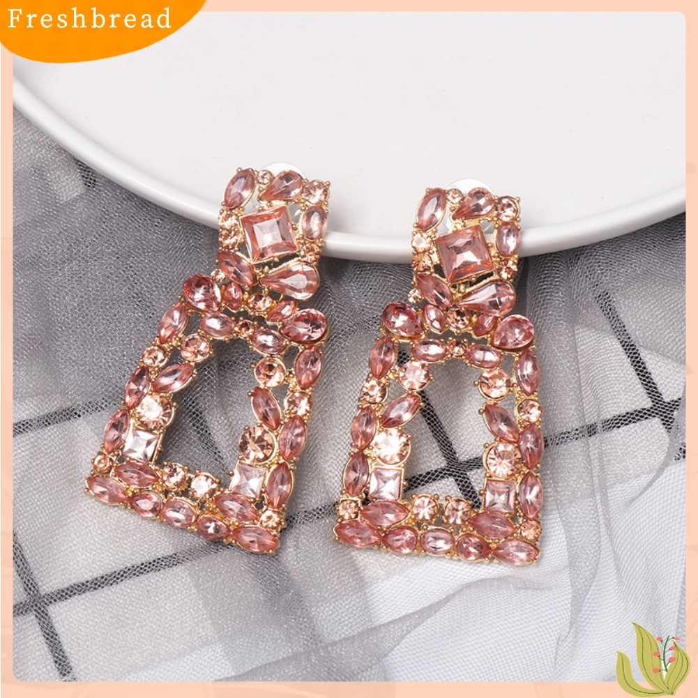 &lt; Freshbread &gt; Wanita Berlian Imitasi Berongga Keluar Geometris Menjuntai Ear Stud Earrings Perhiasan Hadiah