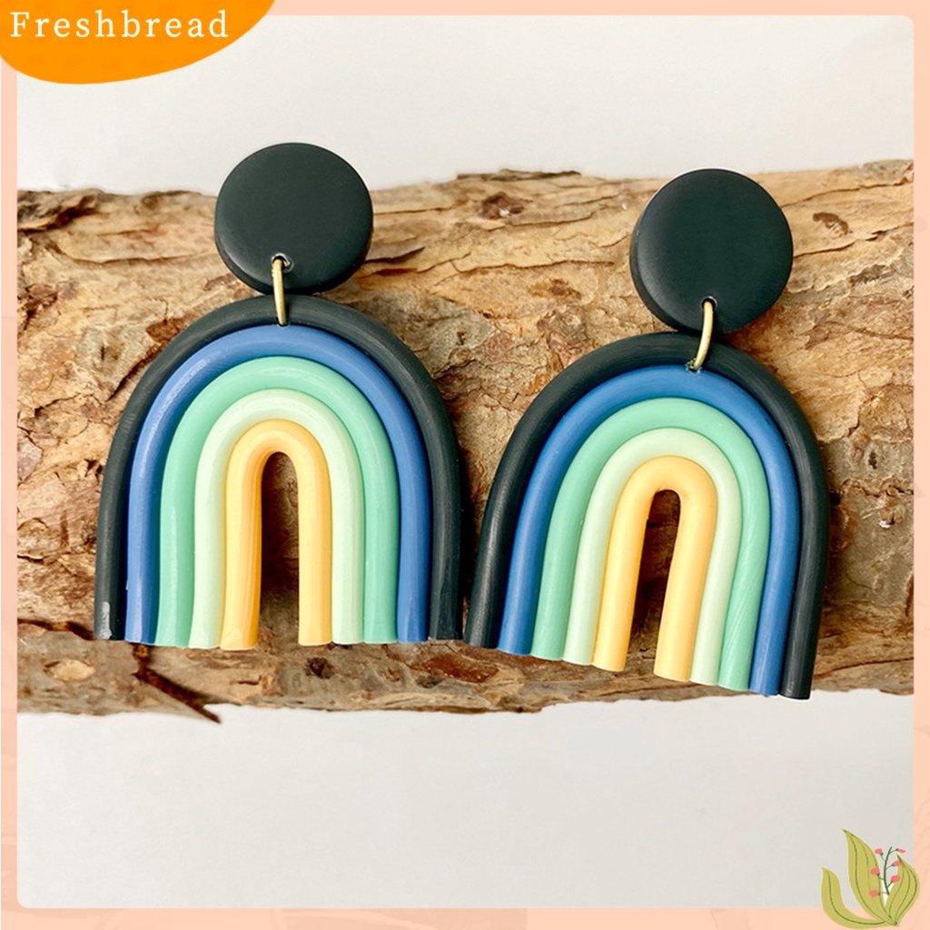 &lt; Freshbread &gt; 1pasang Anting Drop Geometris Bentuk U Clay Polimer Warna-Warni Semua Cocok Anting Tusuk Bohemian Untuk Pacaran