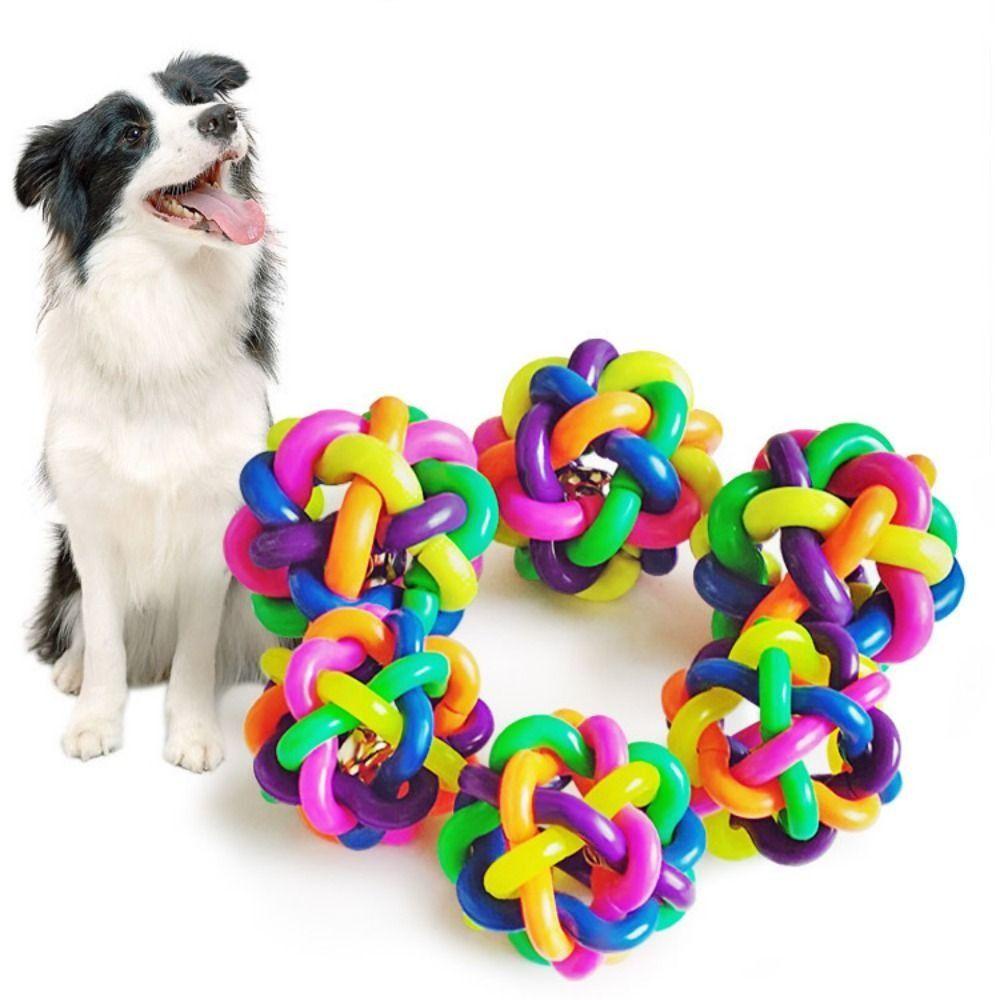 [Elegan] Dog Chewing Ball Colorful Tahan Lama Dengan Bell Round Aksesoris Anjing Pet Training Ball