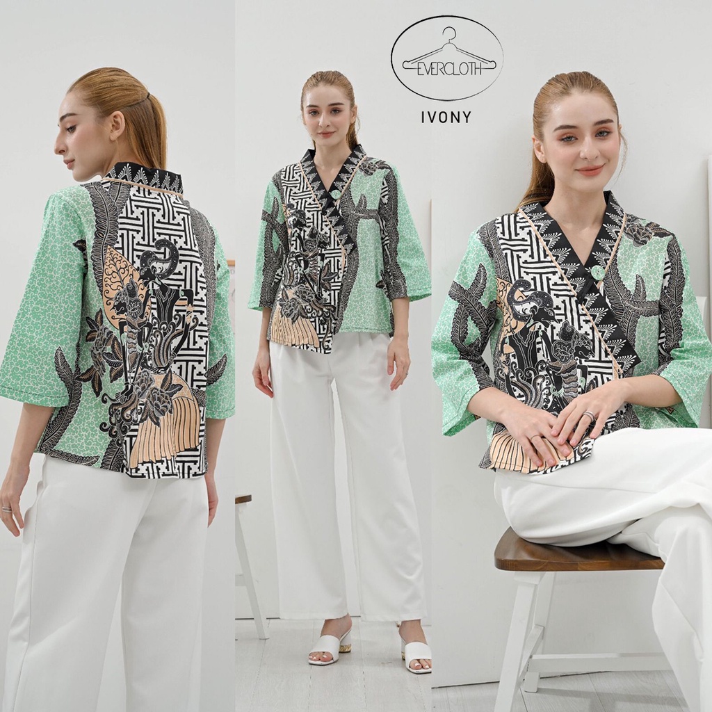 Evercloth Ivony Blouse Wanita Atasan Wanita Blouse Batik Wanita Lengan Panjang