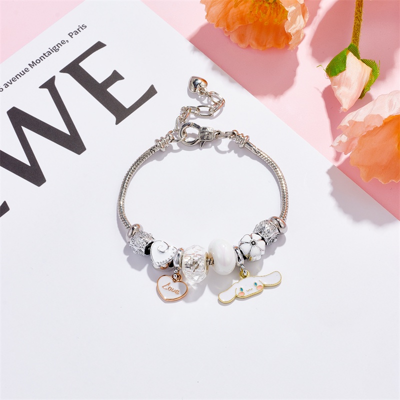 XiaoboACC Anime Kartun Melody Kuromi Liontin Manik-Manik DIY Stainless Steel Terbuka Dapat Disesuaikan Gelang