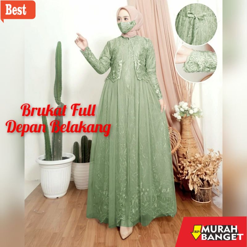 GAMIS SIZE BESAR TERBARU- Maudy Gamis Baru Brukat Premium Full Layer Depan Dress Seragam Pesta Konda
