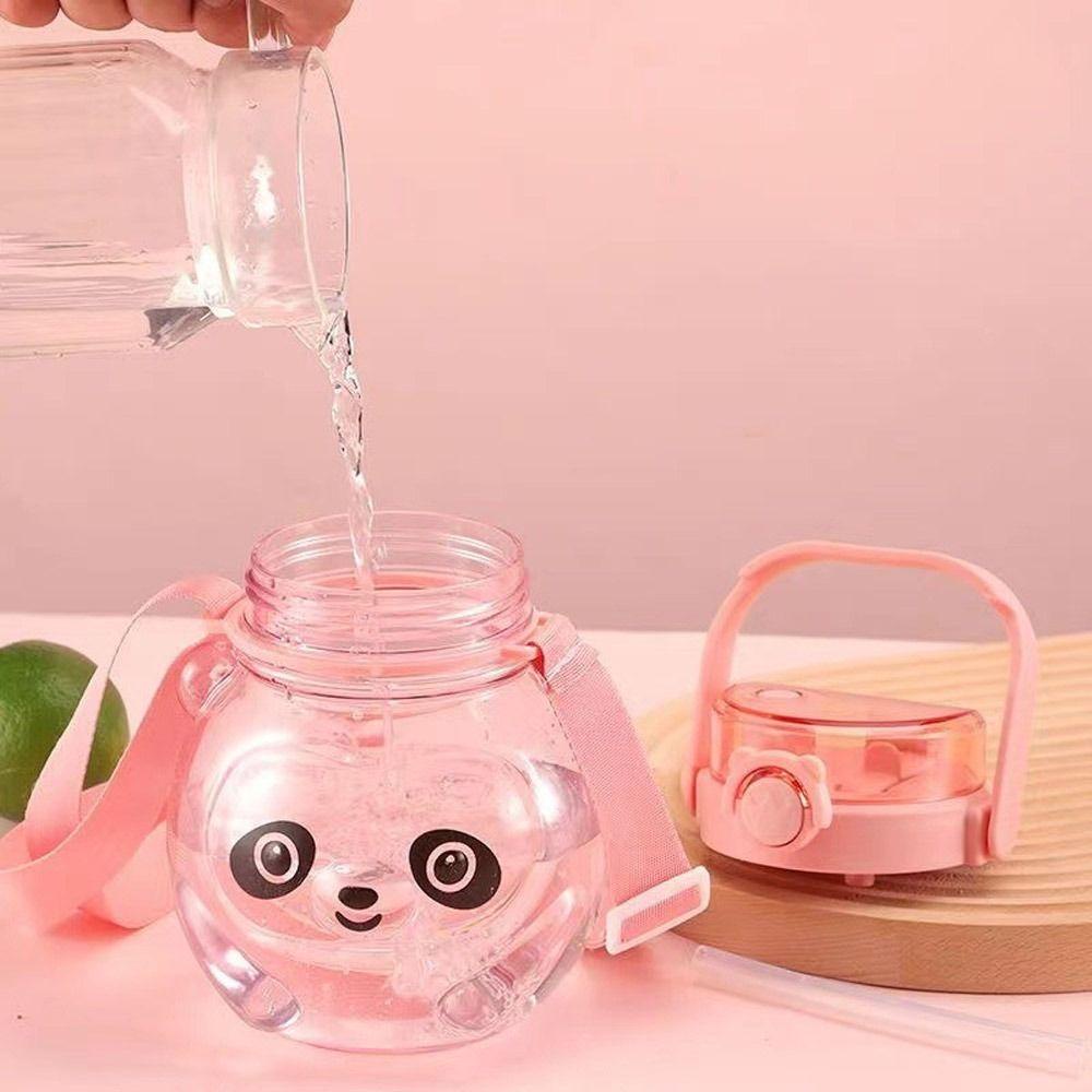 R-FLOWER Kawaii Botol Air Minum Kartun Dengan Sedotan Water Bottle Plastik